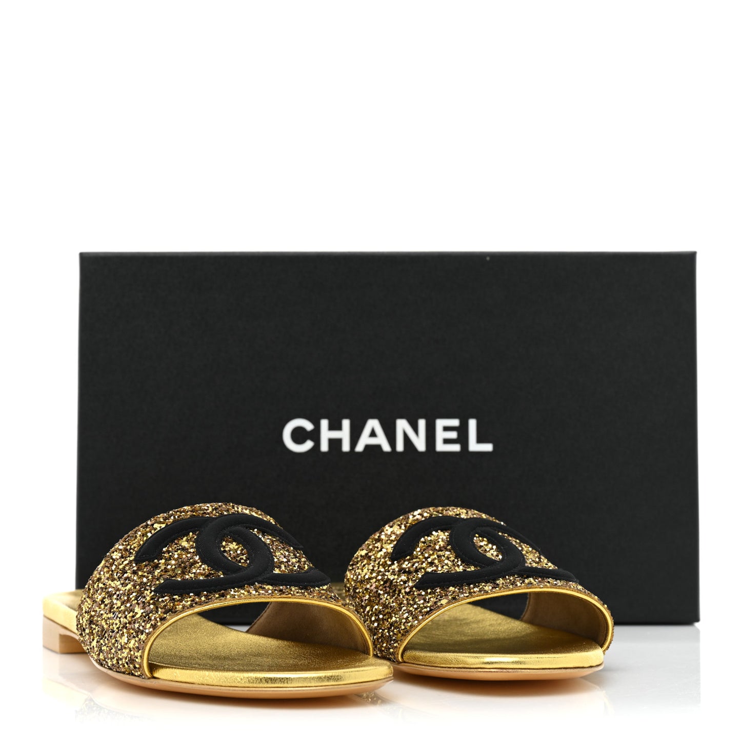 Glitter Fabric CC Mules 39 Gold Black