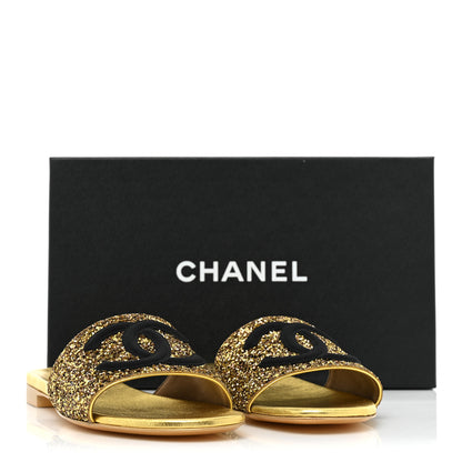 Chanel Glitter Fabric CC Mules 39 Gold Black 9 of 9