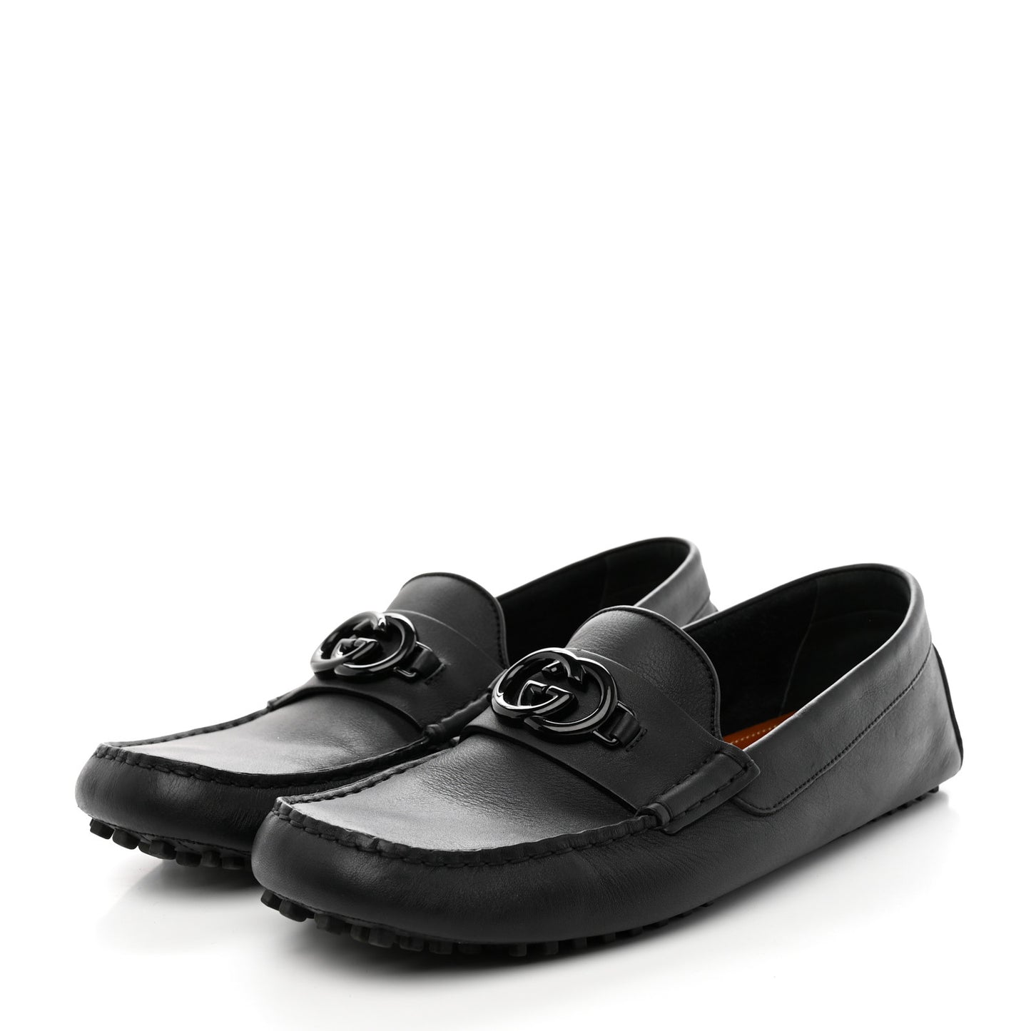 Soft Clove Calfskin Monochrome Mens Interlocking G Driver Loafers 10.5 Black