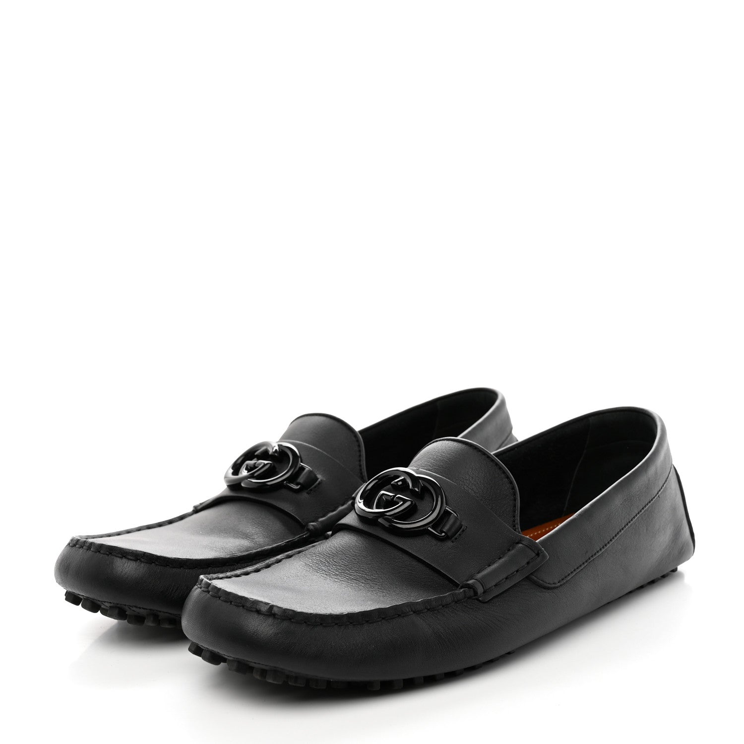 Gucci Soft Clove Calfskin Monochrome Mens Interlocking G Driver Loafers 10.5 Black 3 of 12