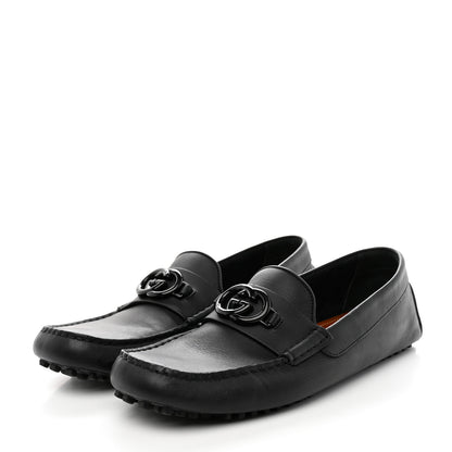Gucci Soft Clove Calfskin Monochrome Mens Interlocking G Driver Loafers 10.5 Black 3 of 12