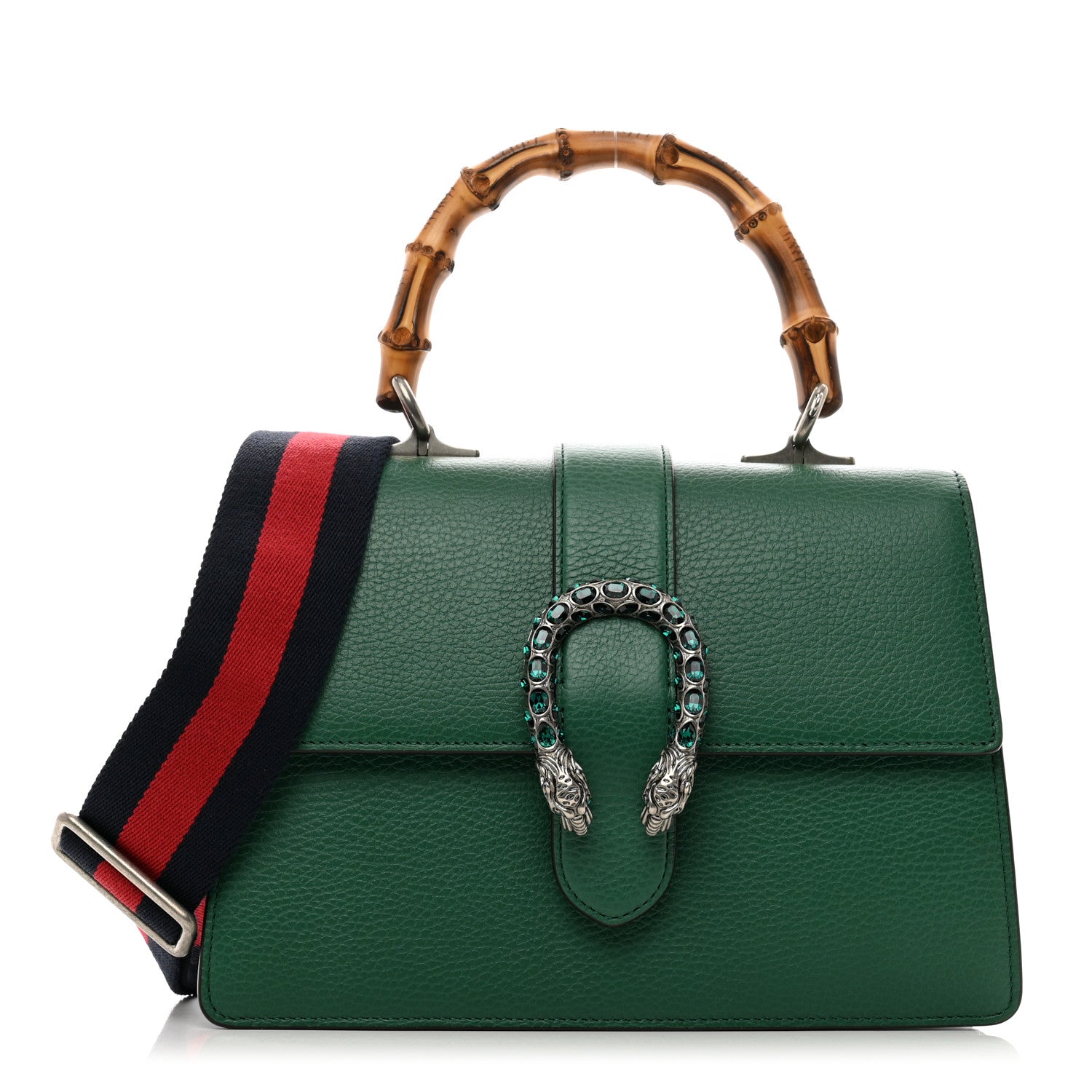 Gucci Dollar Calfskin Crystal Web Medium Dionysus Bamboo Top Handle Bag Emerald 1 of 12