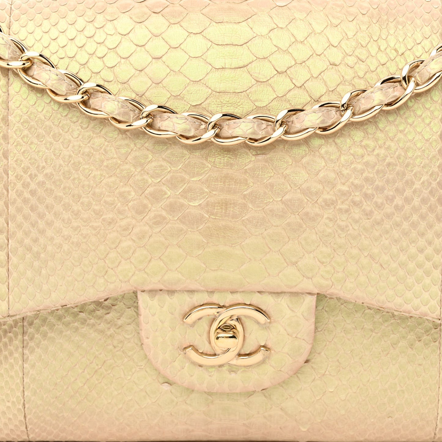 Metallic Snakeskin Jumbo Double Flap Gold