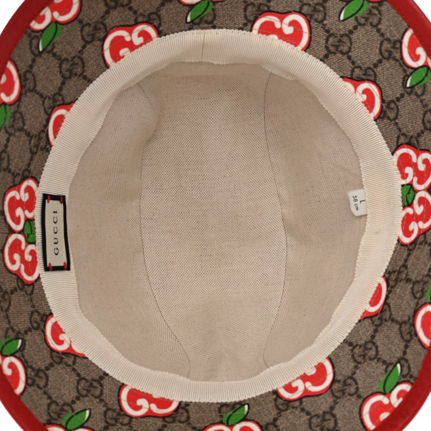 GG Supreme Monogram Apple Textured Dollar Calfskin Retro Interlocking G Fedora Pomme Bucket Hat L Beige Ebony Red