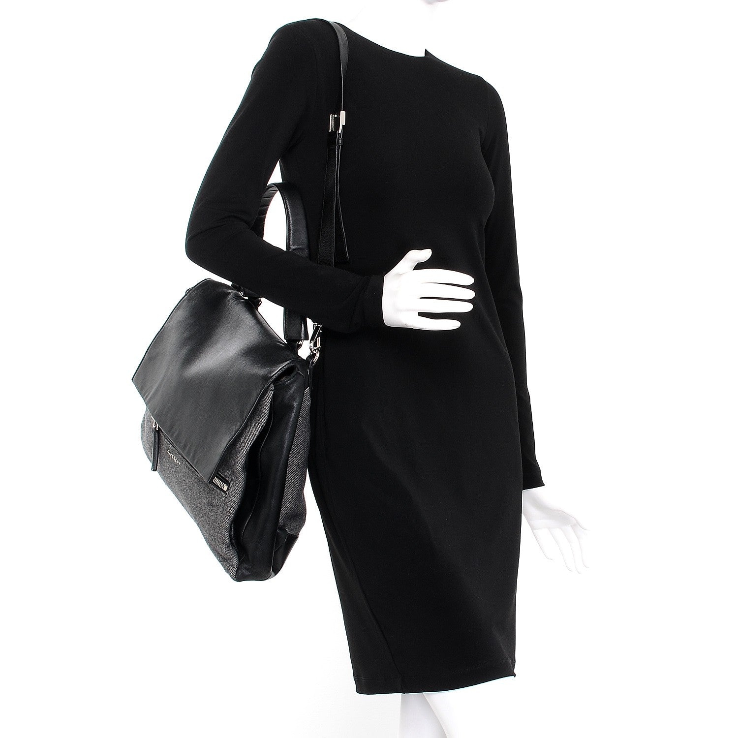 Givenchy Tweed Wool Calfskin Medium Pandora Pure Flap Bag Dark Grey Black 2 of 7