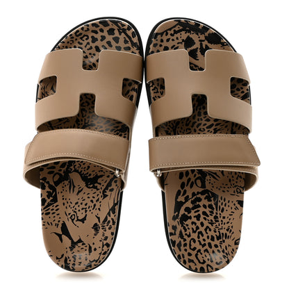 Hermes Calfskin Leopard Womens Chypre Sandals 38.5 Beige Argile 2 of 10