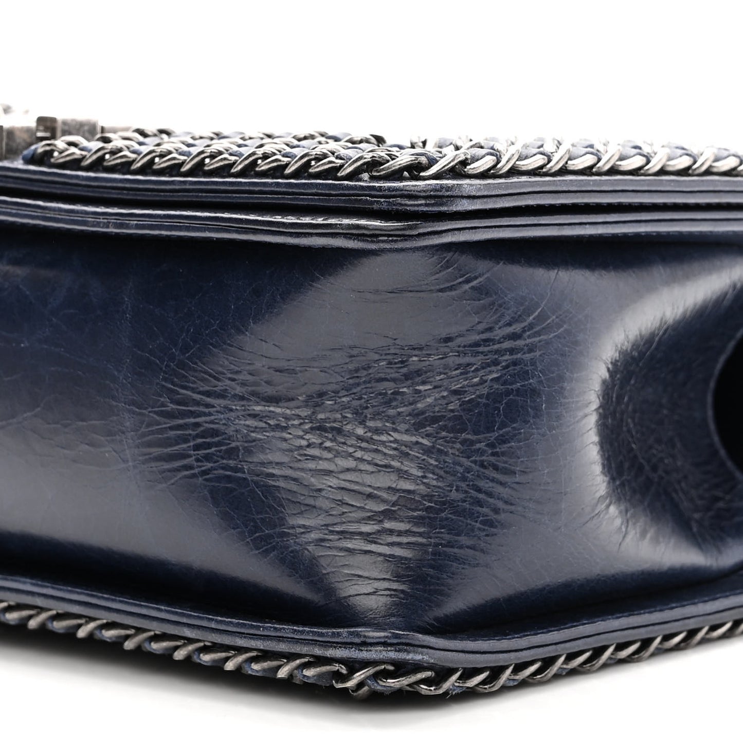 Glazed Calfskin Quilted Medium Boy Chained Flap Blue