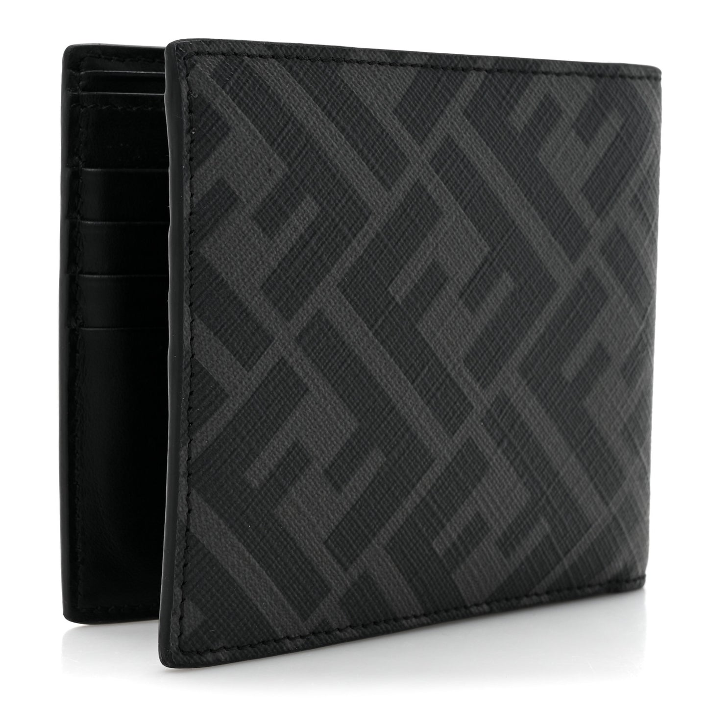 Glazed Fabric Vitello King FF 1974 Diagonal Bi-Fold Wallet Grey Black Sunflower