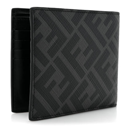 Fendi Glazed Fabric Vitello King FF 1974 Diagonal Bi-Fold Wallet Grey Black Sunflower 3 of 10