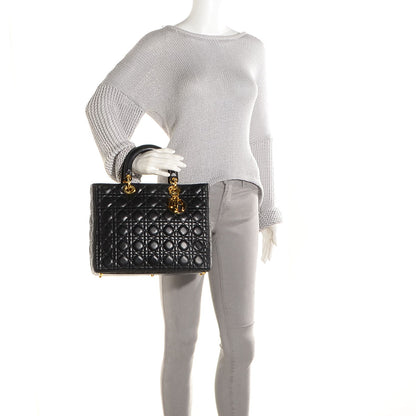 Christian Dior Lambskin Cannage Large Lady Dior Black 2 of 9