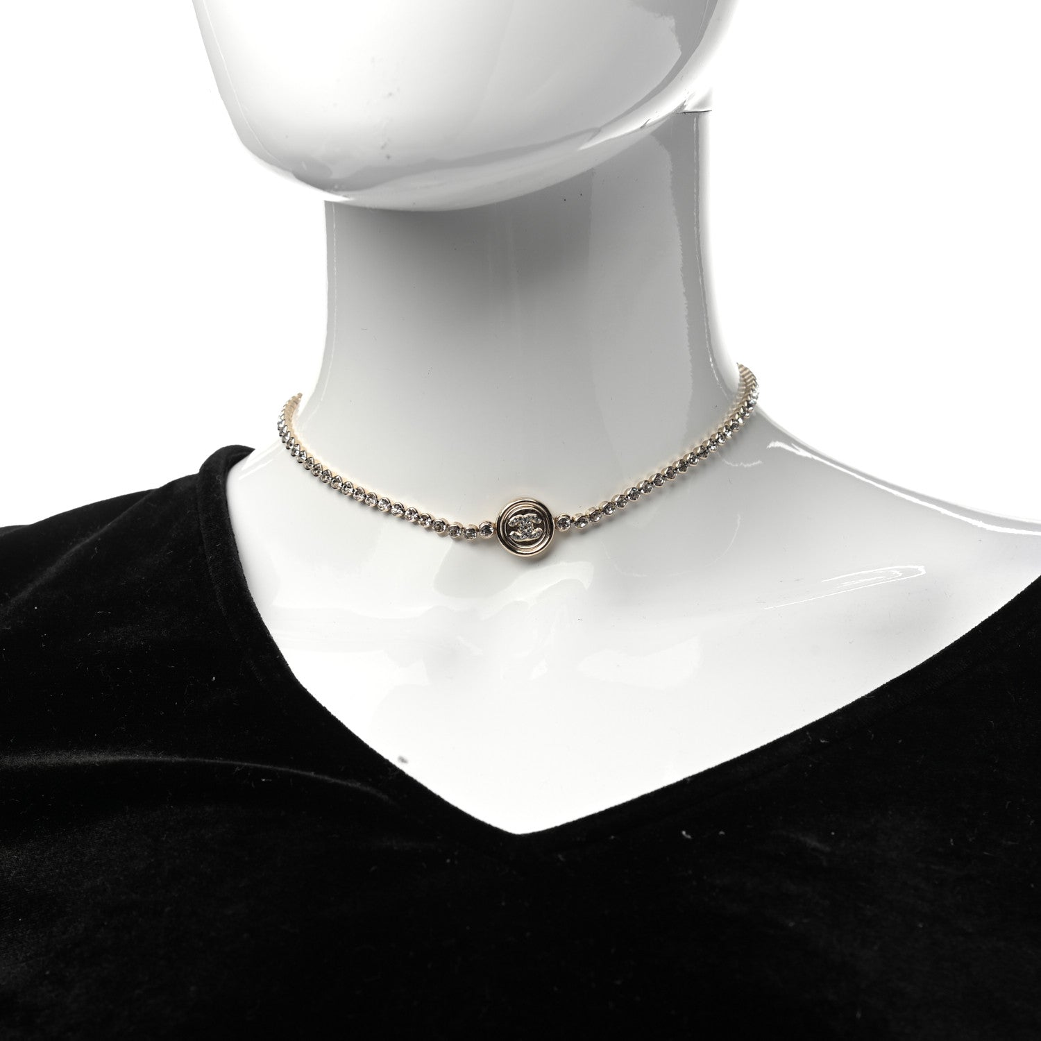 Chanel Crystal CC Chain Short Necklace Gold 2 of 5