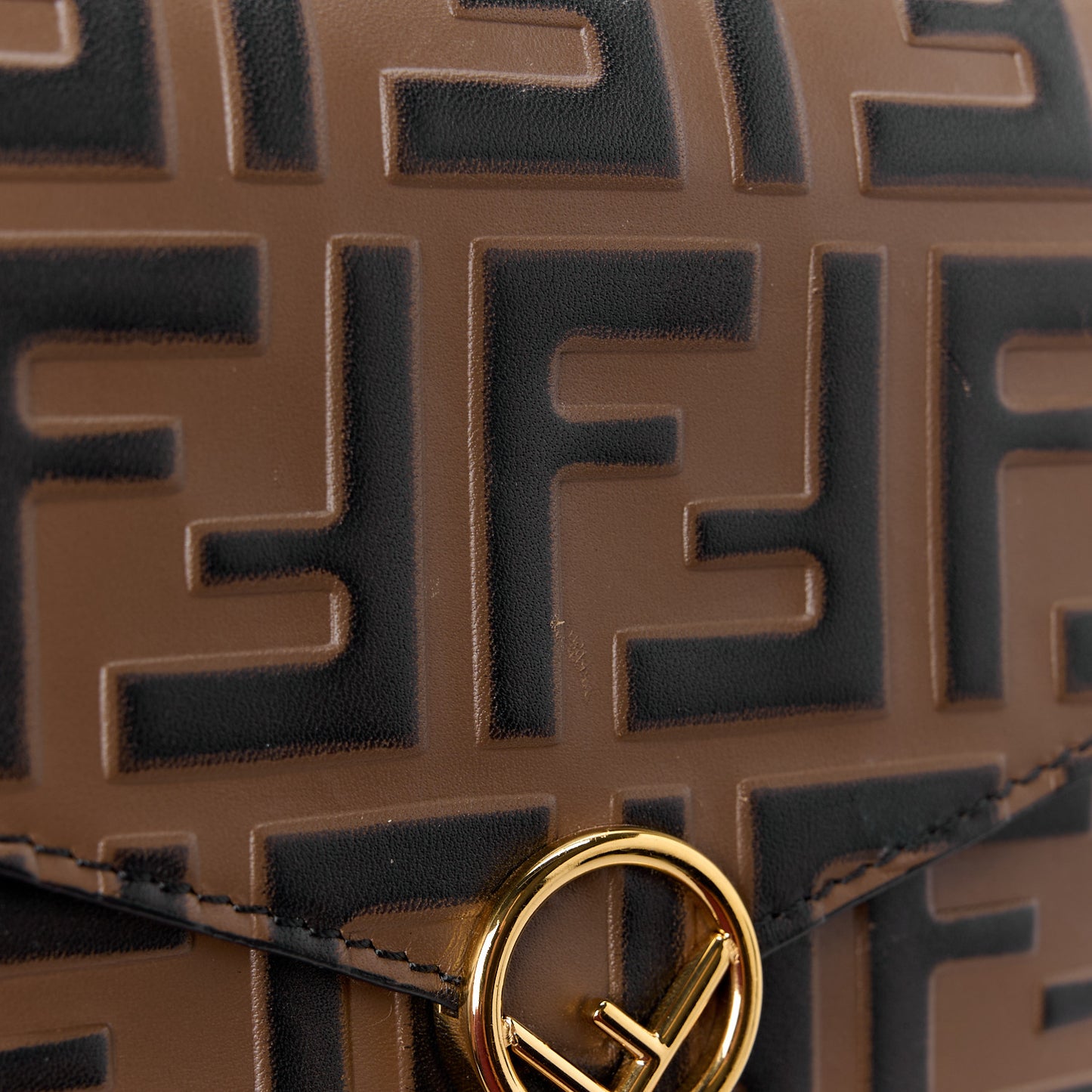 Vitello Soft F is Fendi Bi-Color FF 1974 Embossed Envelope Wallet On Chain with Pouches Maya Black