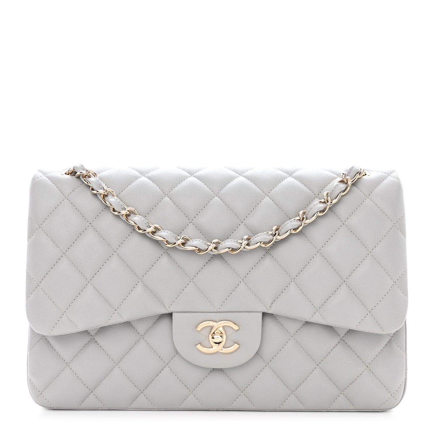 Caviar Quilted Jumbo Double Flap Grey