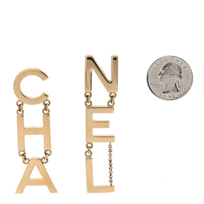 Chanel Metal Cha-Nel Logo Drop Earrings Gold 2 of 5