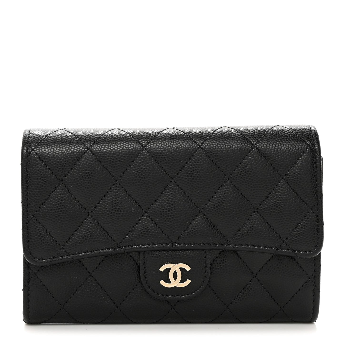 Caviar Quilted Medium Flap Wallet Black