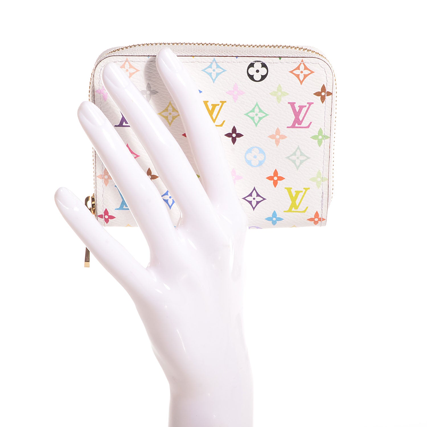 Louis Vuitton Monogram Multicolor Zippy Coin Purse Wallet White Litchi 2 of 7