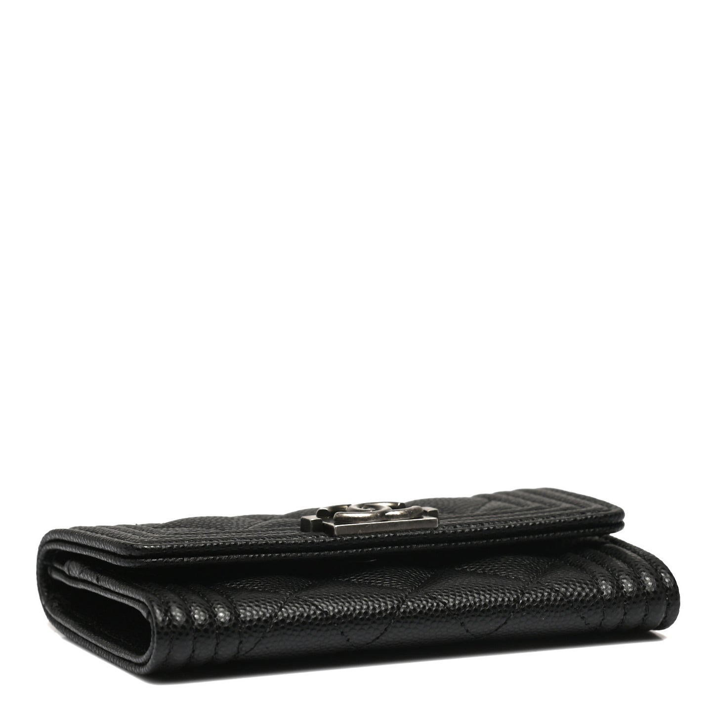 Caviar Quilted Boy Flap Card Holder Black