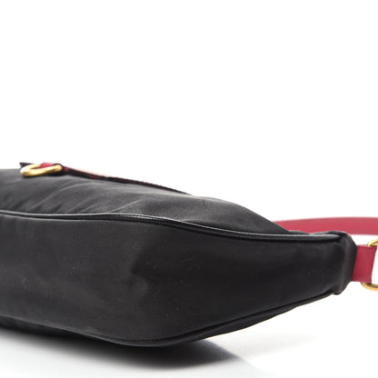 Prada Tessuto Nylon Saffiano Pochette Bag Black Pink 7 of 12