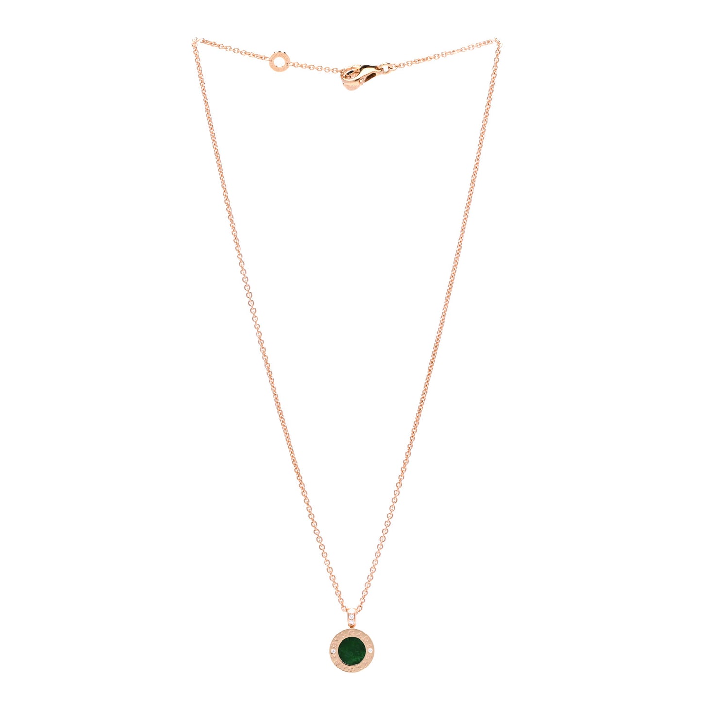 18K Rose Gold Diamond Green Jade BVLGARI BVLGARI Pendant Necklace