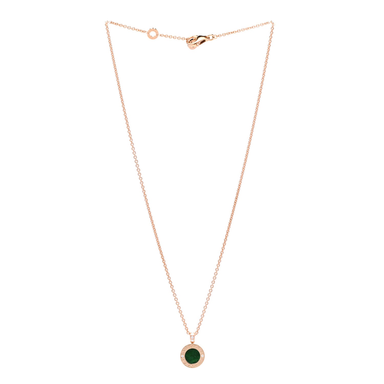 Bulgari 18K Rose Gold Diamond Green Jade BVLGARI BVLGARI Pendant Necklace 3 of 9