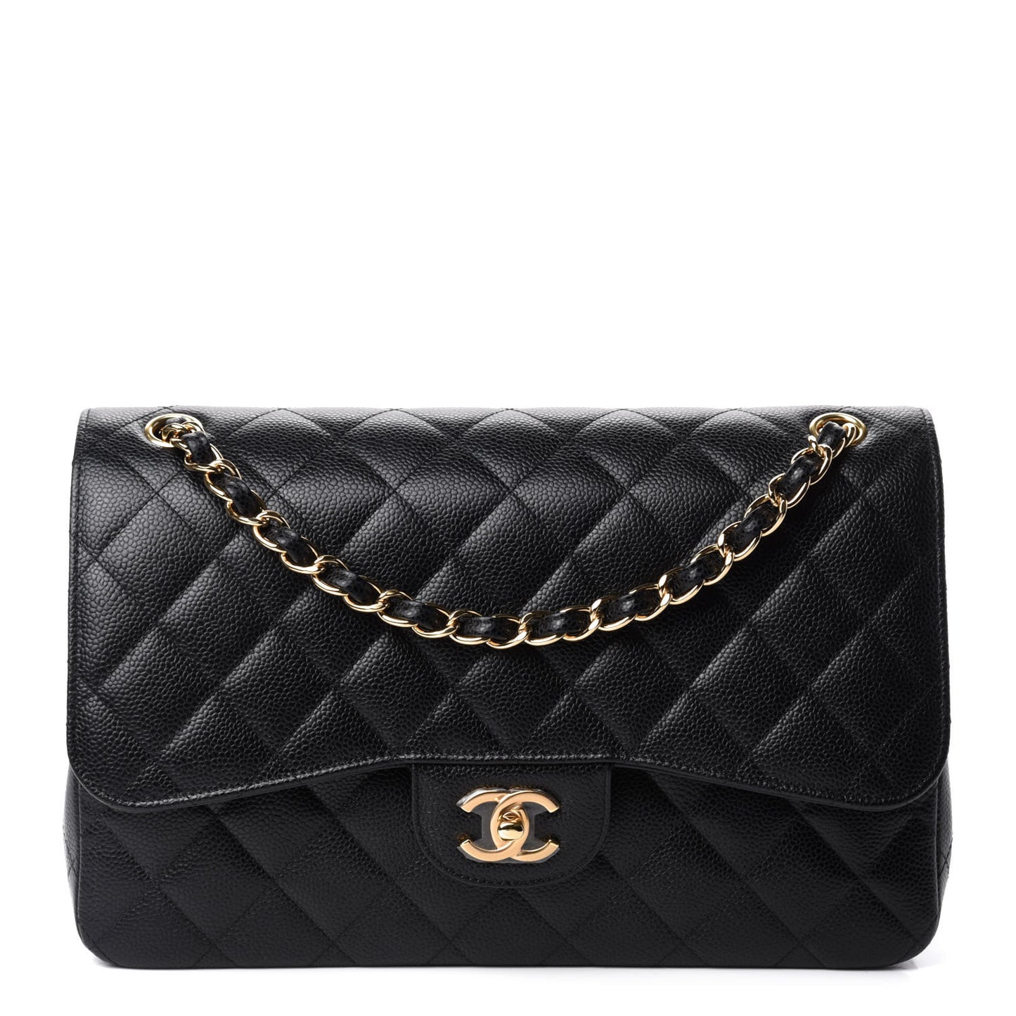 Caviar Quilted Jumbo Double Flap Black