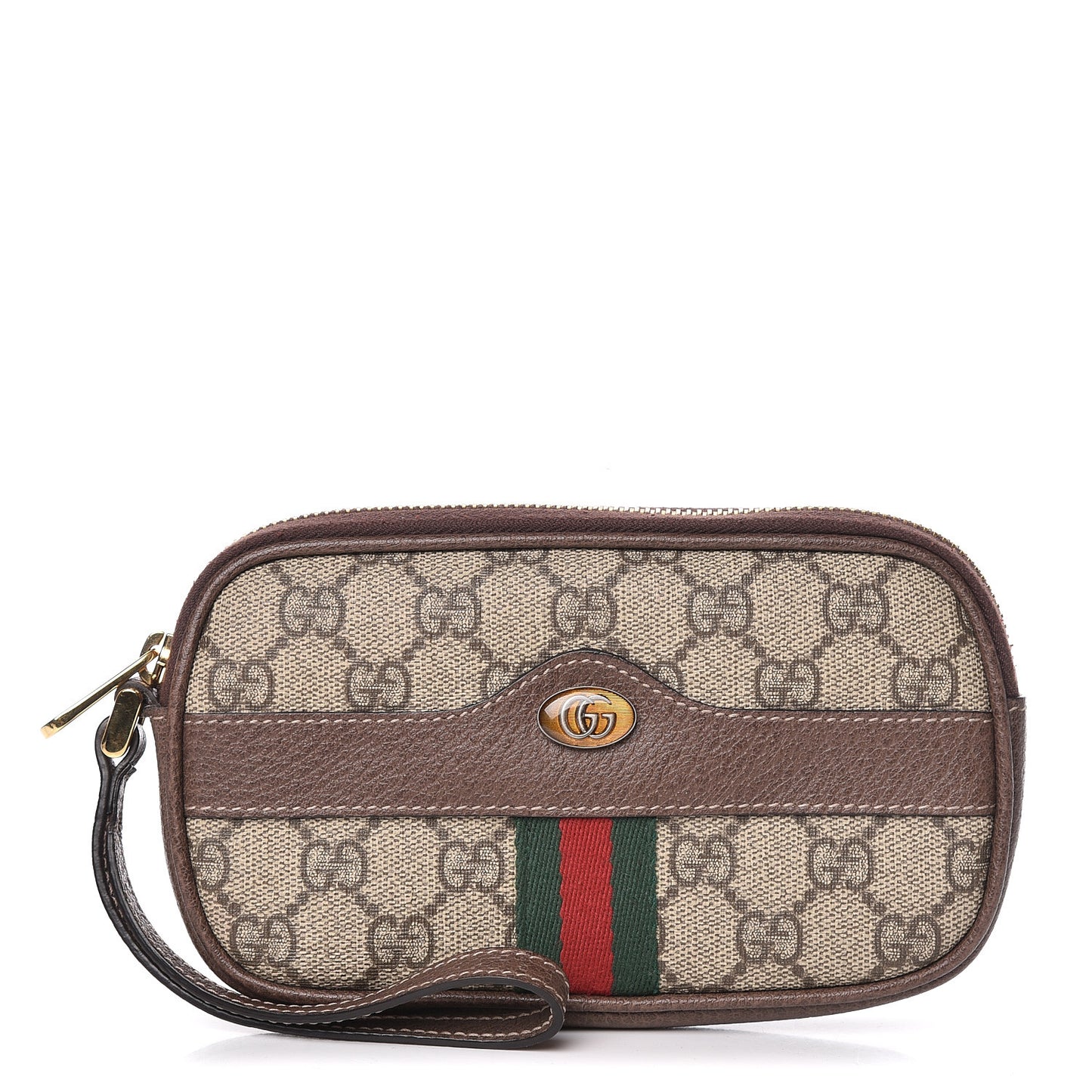 GG Supreme Monogram Ophidia Phone Case Wristlet Brown