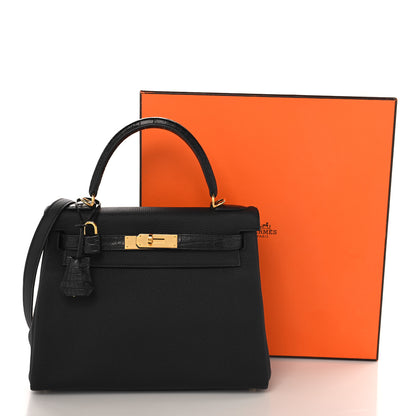 Hermes Togo Matte Porosus Crocodile Kelly Retourne Touch 28 Black 11 of 11