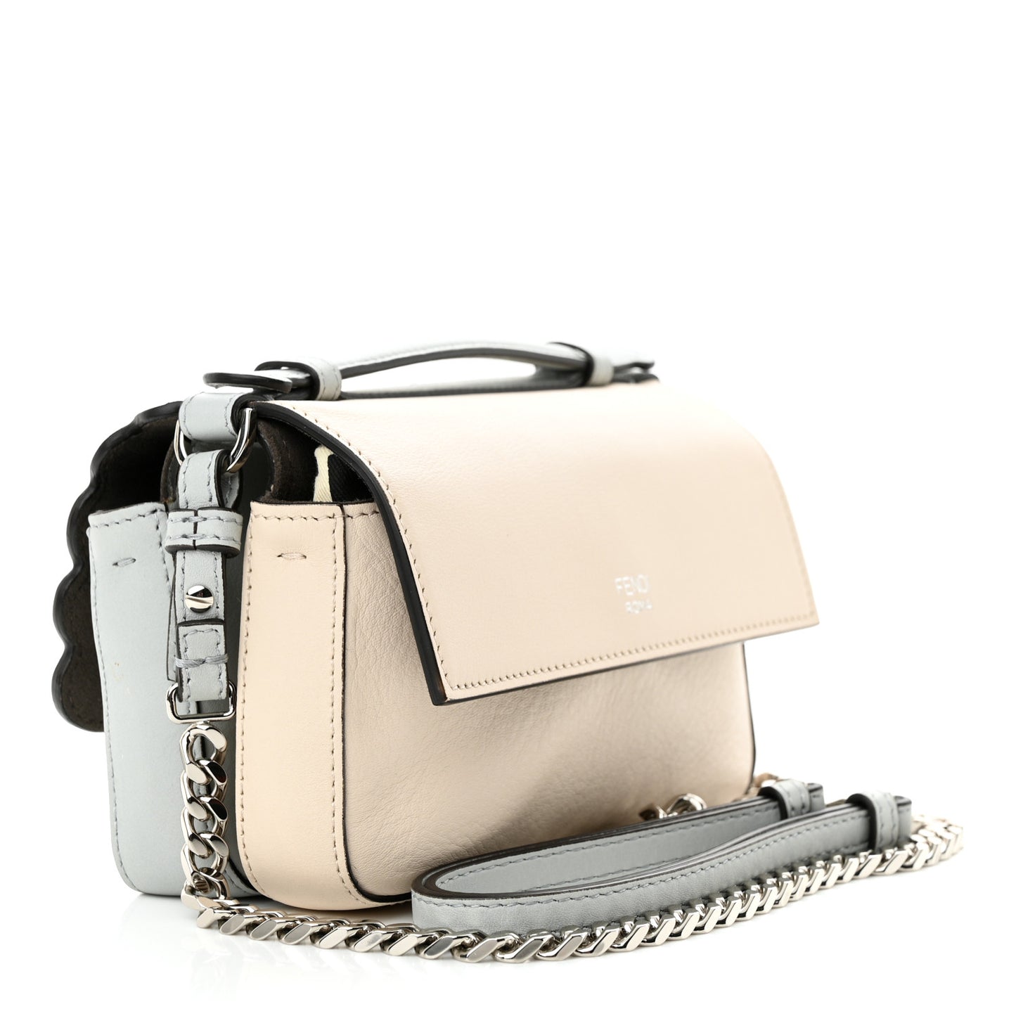 Vitello Dolce F is Fendi Flowers and Bows Scalloped Micro Double Baguette Grigio Perla Camelia