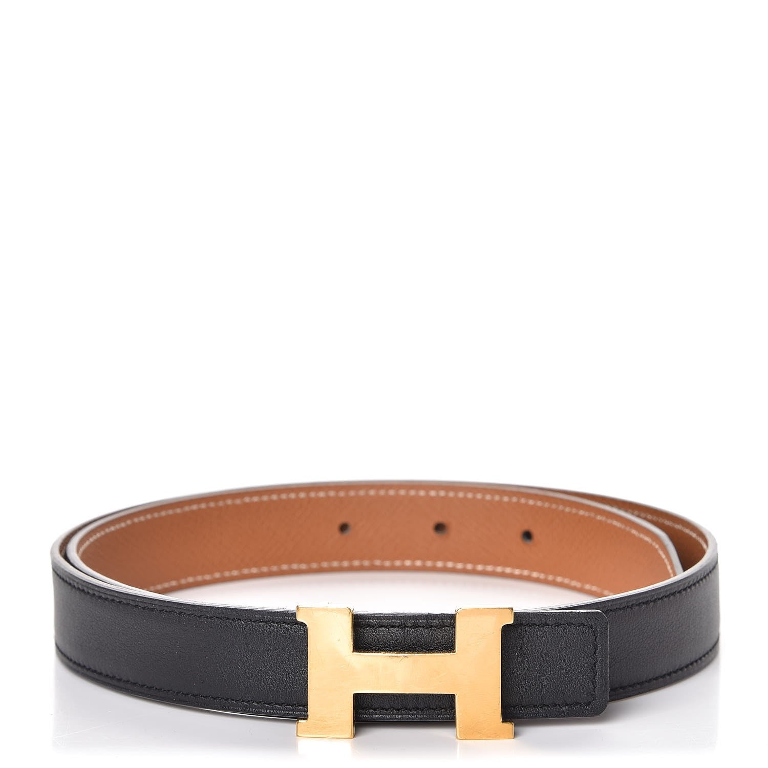 Hermes Swift Epsom 24mm H Belt 75 Black Gold 1 of 9