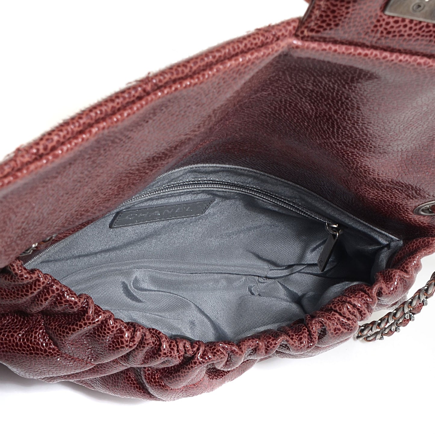 Grained Calfskin Quilted Medium Elastic Flap Bordeaux