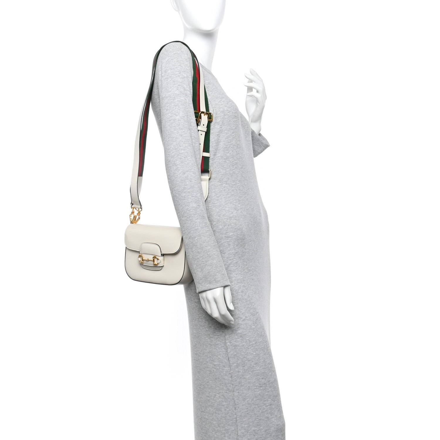 Gucci Azalea Calfskin Web Mini Horsebit 1955 Shoulder Bag Mystic White 2 of 11