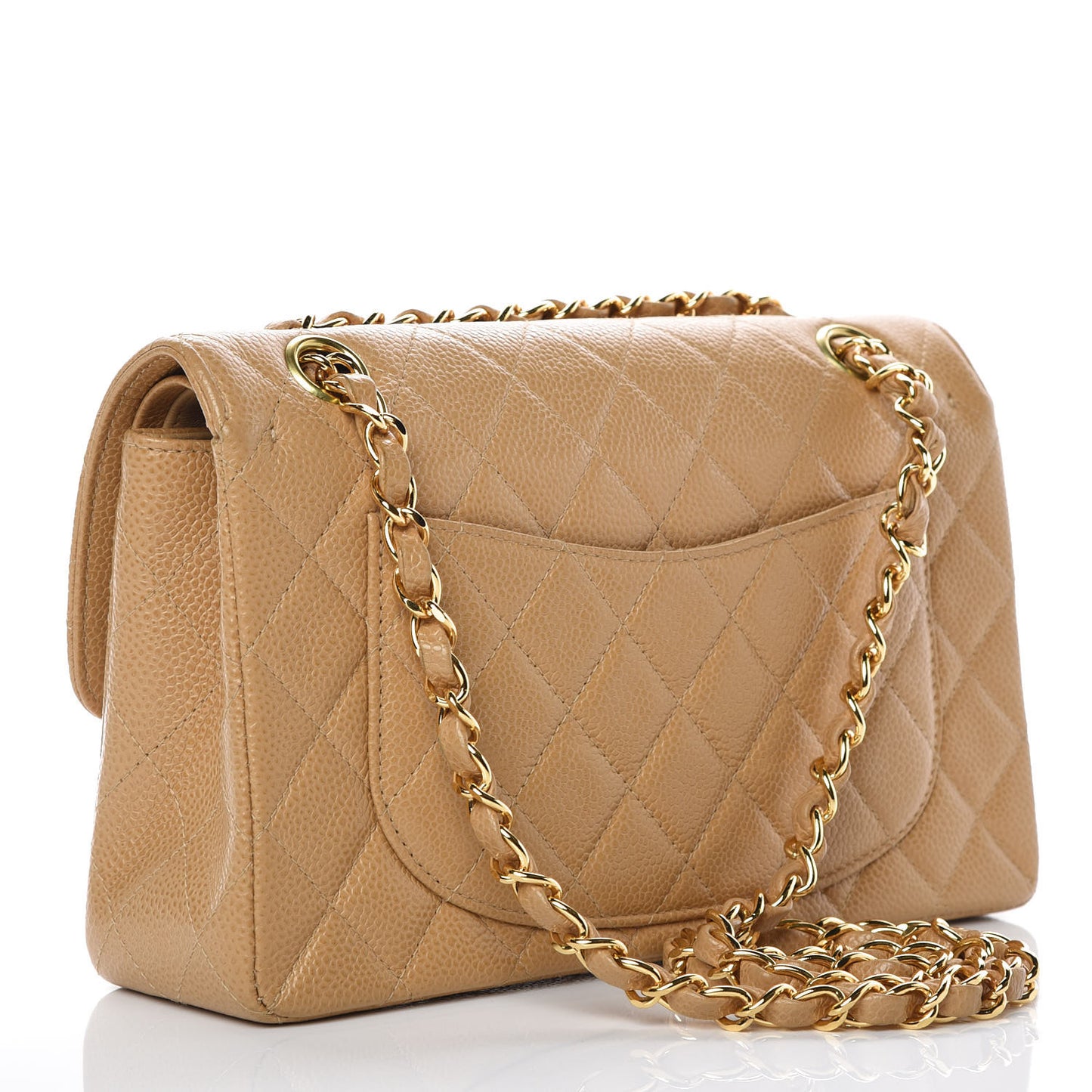 Caviar Quilted Small Double Flap Beige