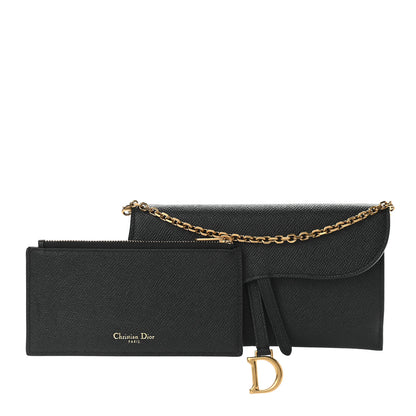 Christian Dior Grained Calfskin Saddle Chain Wallet Pouch Black 1 of 12
