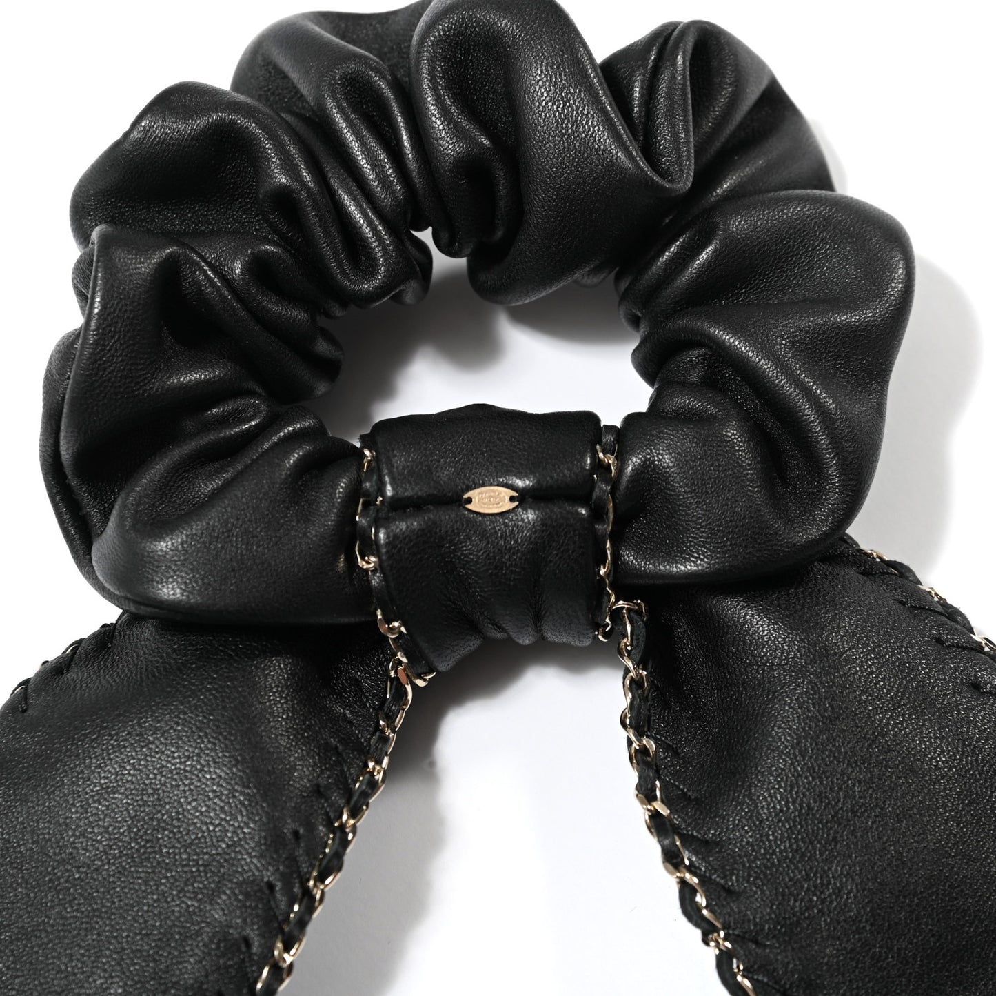 Lambskin Chain CC Hair Bow Tie Black Gold