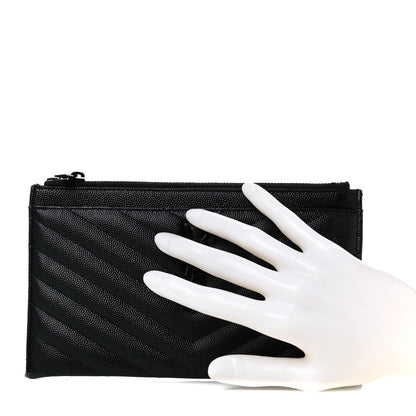 Saint Laurent Grain De Poudre Chevron Monogram Bill Pouch Black 2 of 17