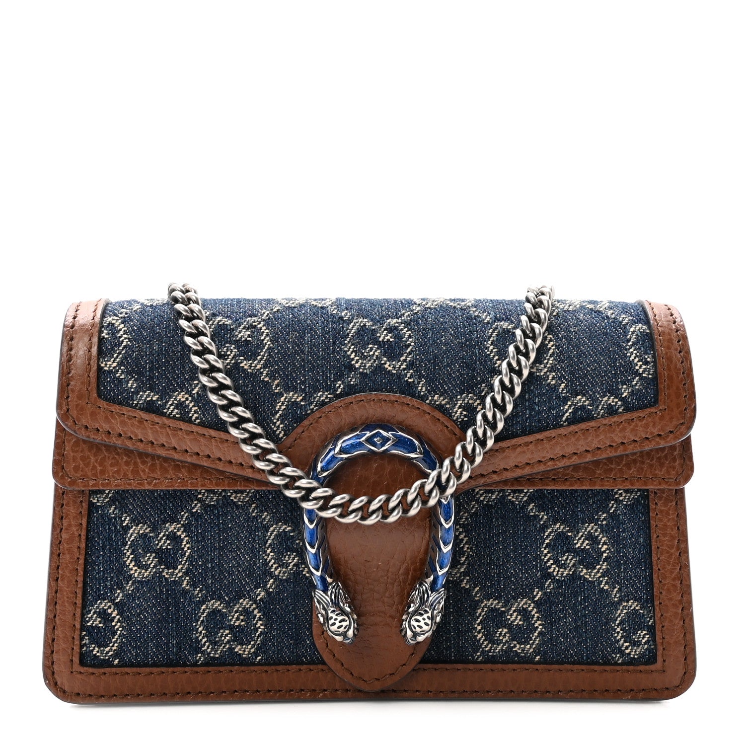 Gucci New Denim GG Monogram Dollar Calfskin Enamel Super Mini Dionysus Shoulder Bag Blue Tea Cuir Epilog Electric Blue 1 of 10