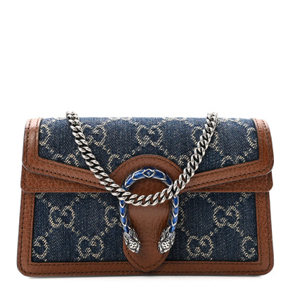 Gucci New Denim GG Monogram Dollar Calfskin Enamel Super Mini Dionysus Shoulder Bag Blue Tea Cuir Epilog Electric Blue 1 of 10