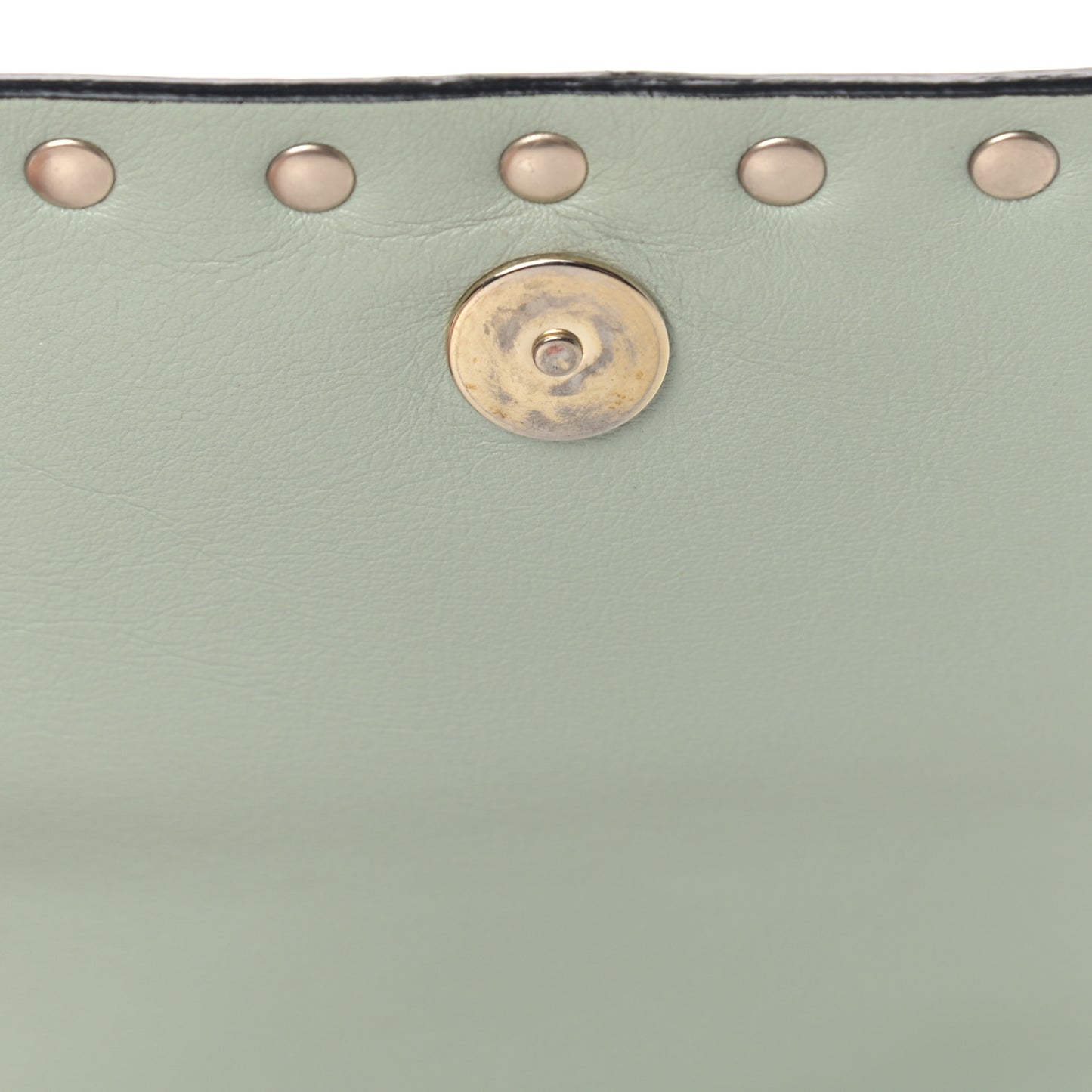 Calfskin Rockstud Wallet on Chain Water Green