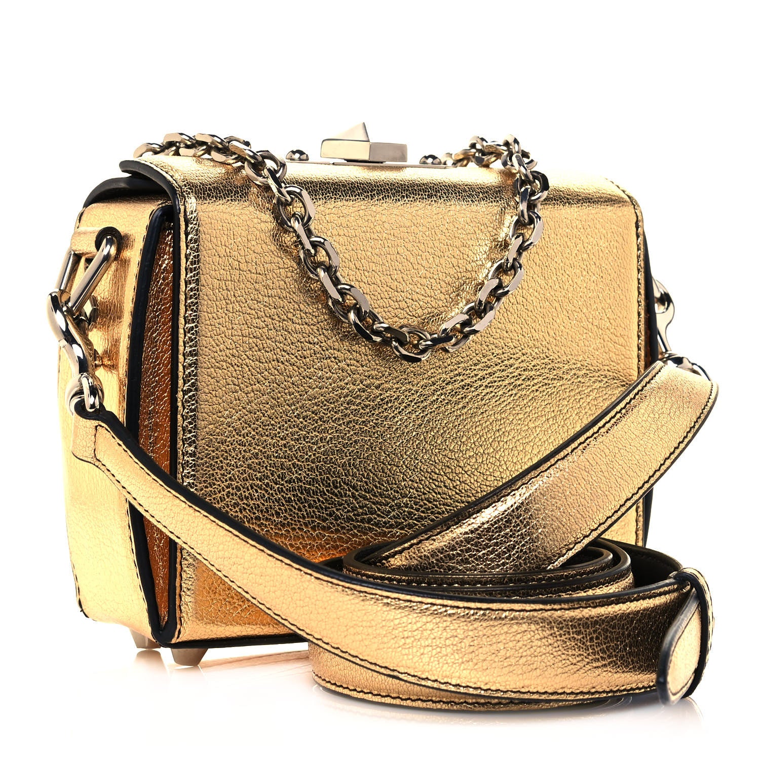 Alexander McQueen Metallic Fine Grain Goatskin Box Shoulder Bag 19 Gold 4 of 9