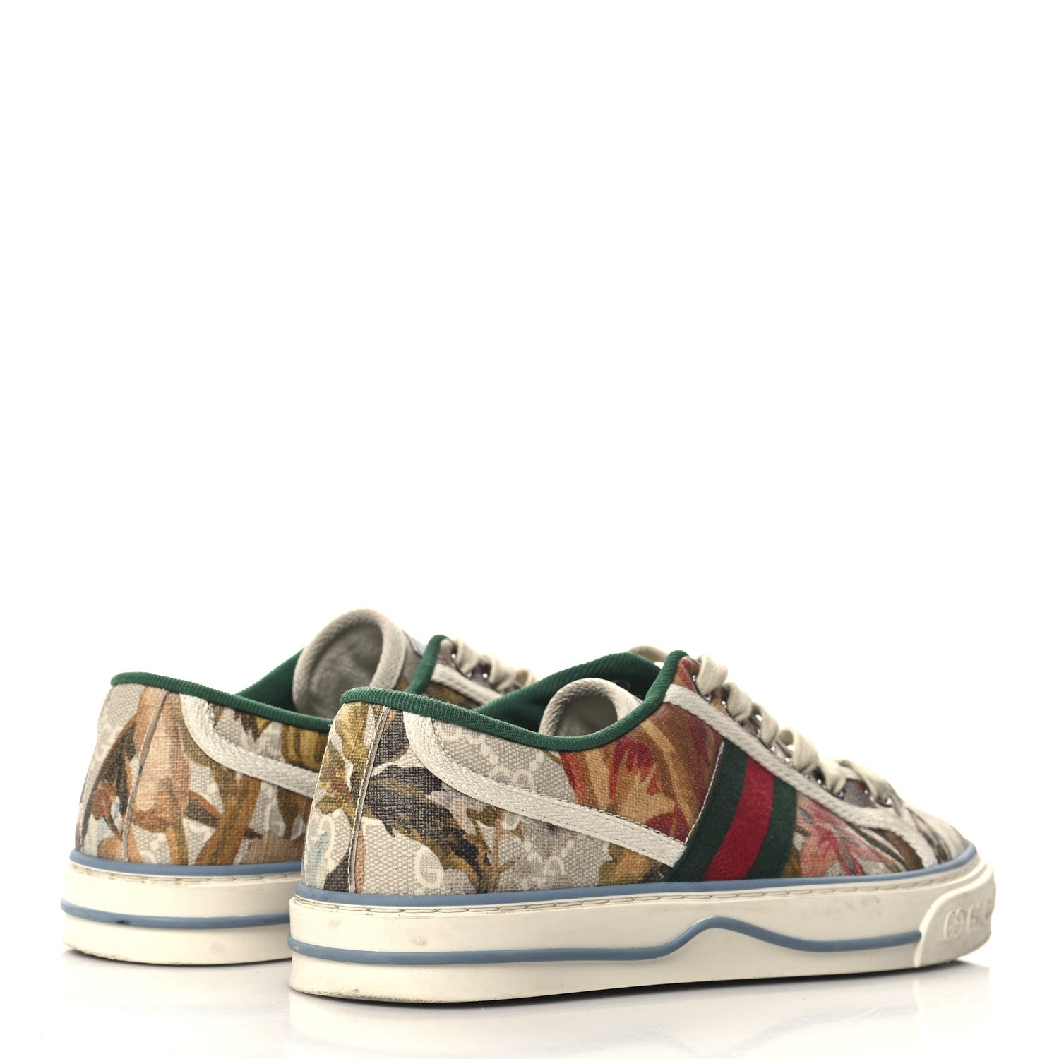 Gucci GG Supreme Monogram Water Flora Web Womens 1977 Tennis Sneakers 38.5 Beige Blue Multicolor Mystic White 5 of 8