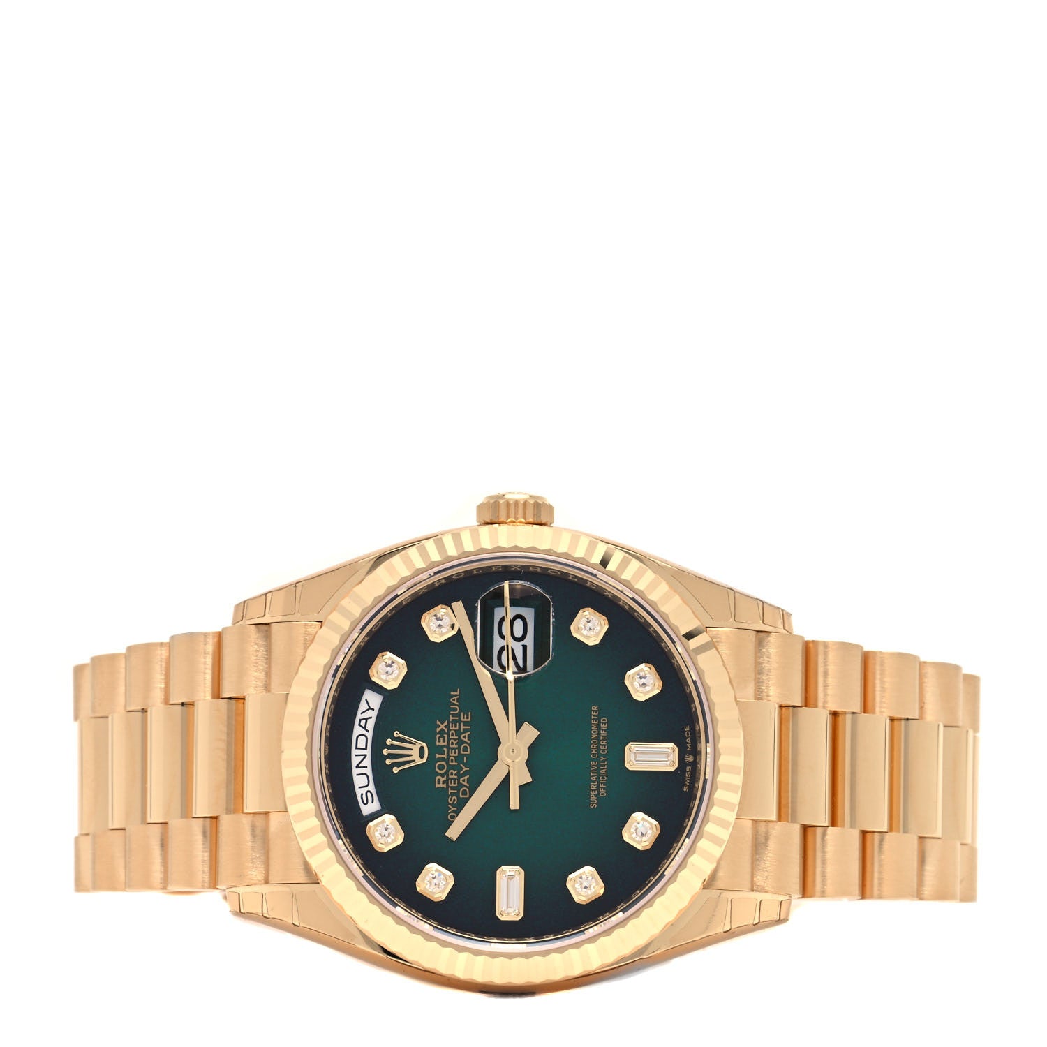 Rolex 18K Yellow Gold Diamond 36mm Oyster Perpetual Day-Date President Watch Green Ombre 128238 2 of 5