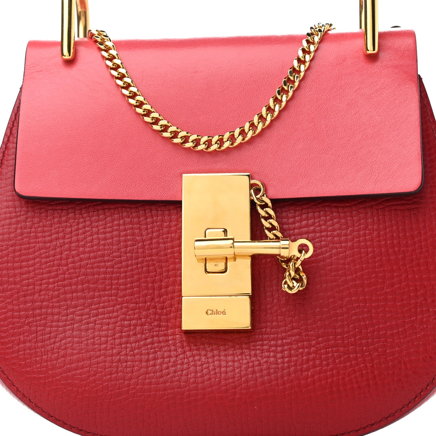 Chloe Grained Calfskin Lambskin Mini Bi-Color Drew Shoulder Bag Red 7 of 9