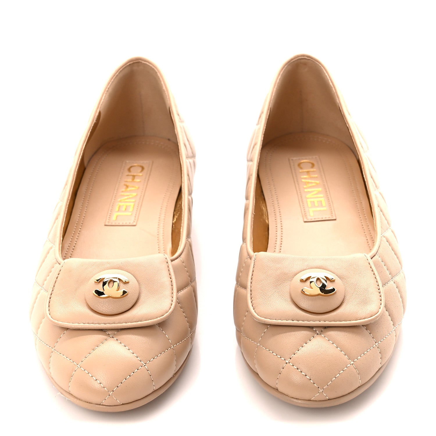 Chanel Lambskin Quilted CC Ballerina Flats 37 Light Beige 2 of 8