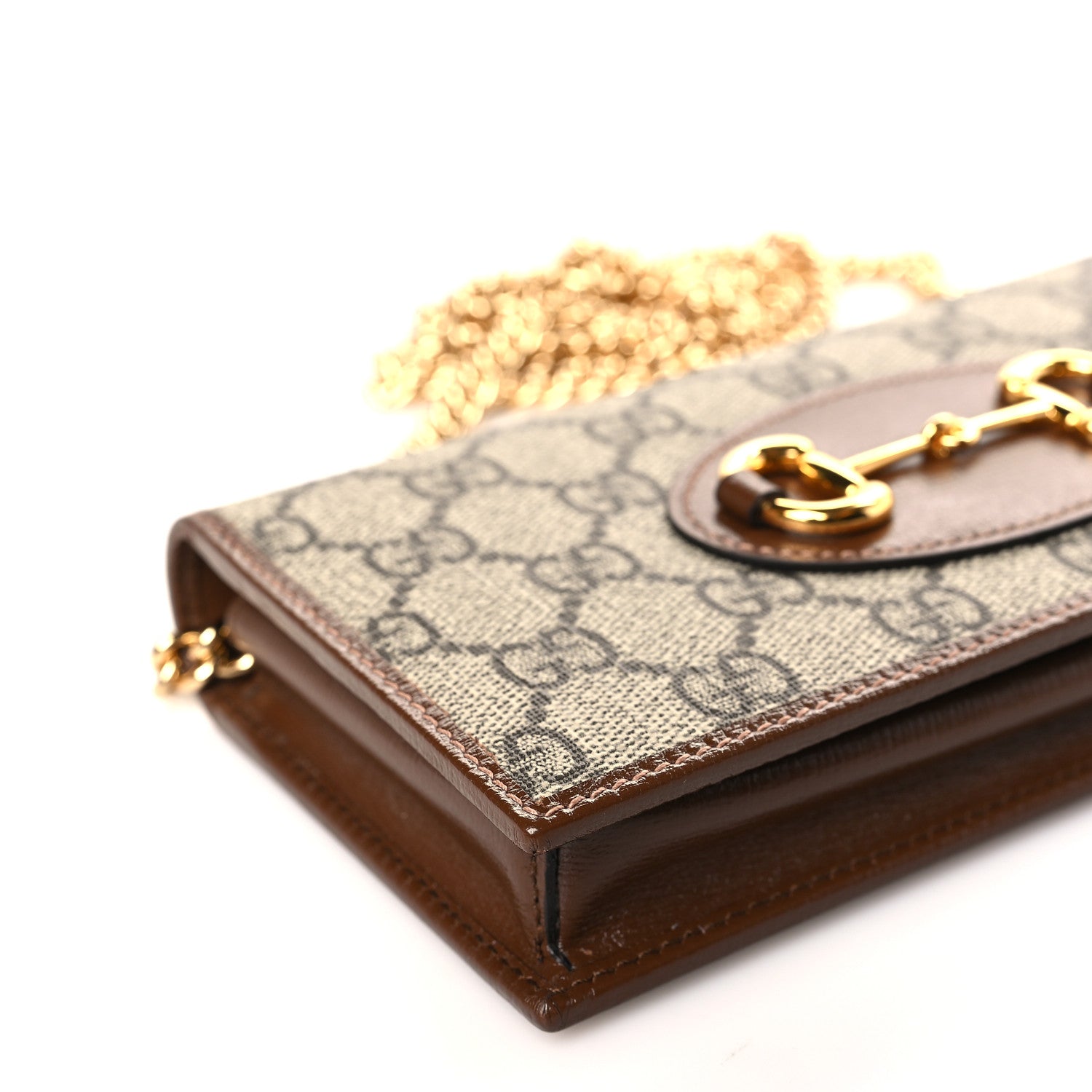 Gucci GG Supreme Monogram Azalea Calfskin Horsebit 1955 Wallet On Chain Beige Ebony Brown Sugar 8 of 10