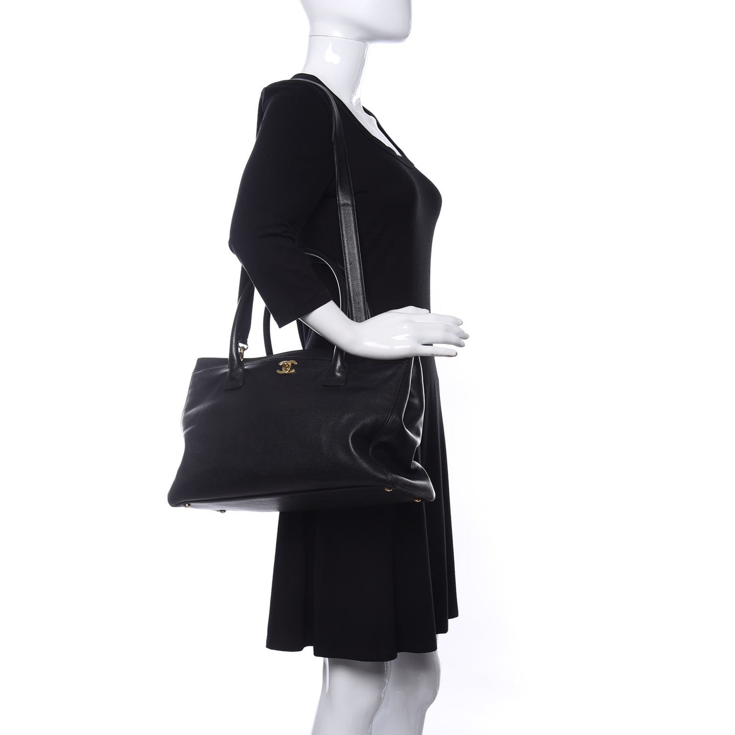 Calfskin Cerf Executive Shopper Tote Black