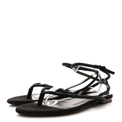 Saint Laurent Suede Calfskin Crystal Embellished Nadja Sandals 37.5 Black 4 of 9
