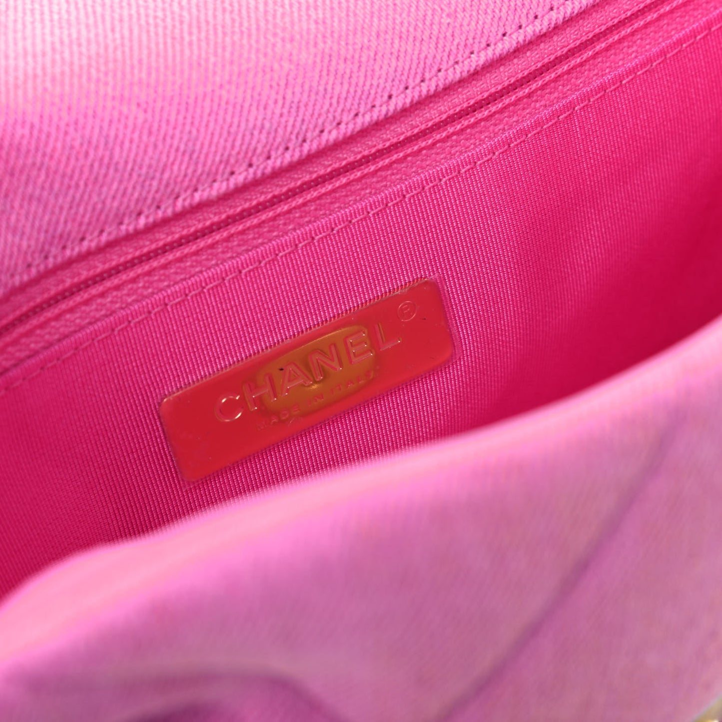 Denim Quilted Medium Chanel 19 Flap Neon Pink