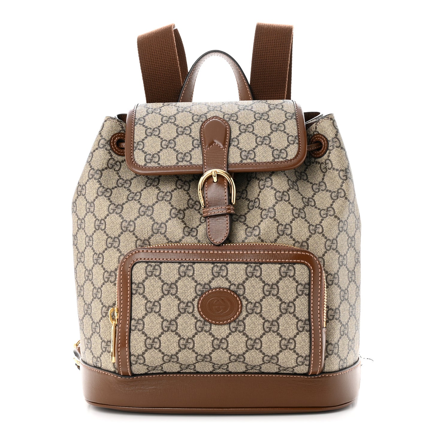 GG Supreme Monogram Azalea Calfskin Retro Interlocking G Buckle Backpack Beige Ebony Brown Sugar