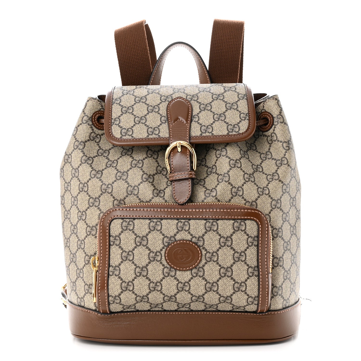 Gucci GG Supreme Monogram Azalea Calfskin Retro Interlocking G Buckle Backpack Beige Ebony Brown Sugar 1 of 11