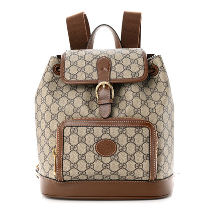 Gucci GG Supreme Monogram Azalea Calfskin Retro Interlocking G Buckle Backpack Beige Ebony Brown Sugar 1 of 11